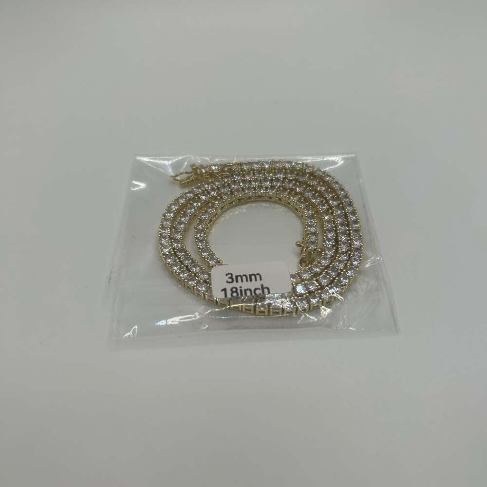 3mm Moissanite Gold Tennis Chain VVS1 No Pass 18 Inch Womens Dainty Waterproof